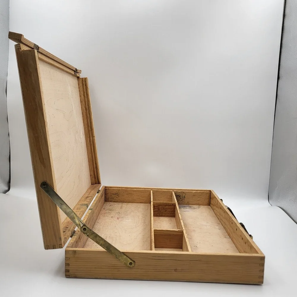 Vintage Wooden‎ Artist Paint Box Storage Case Excelsior Hardware Art Supply